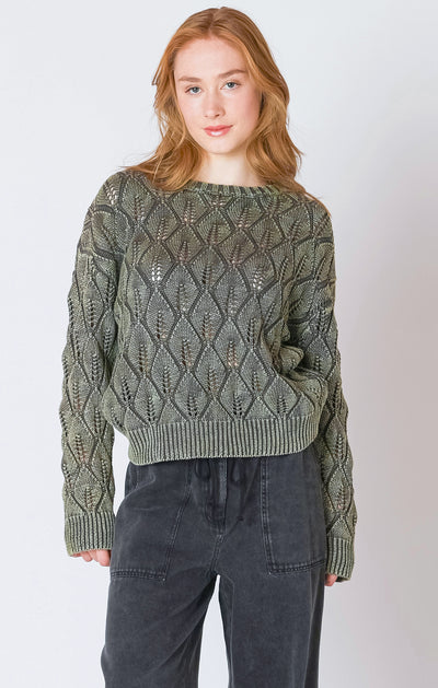 Dex Pointelle Crew Neck Sweater - Washed Khaki | Women’s