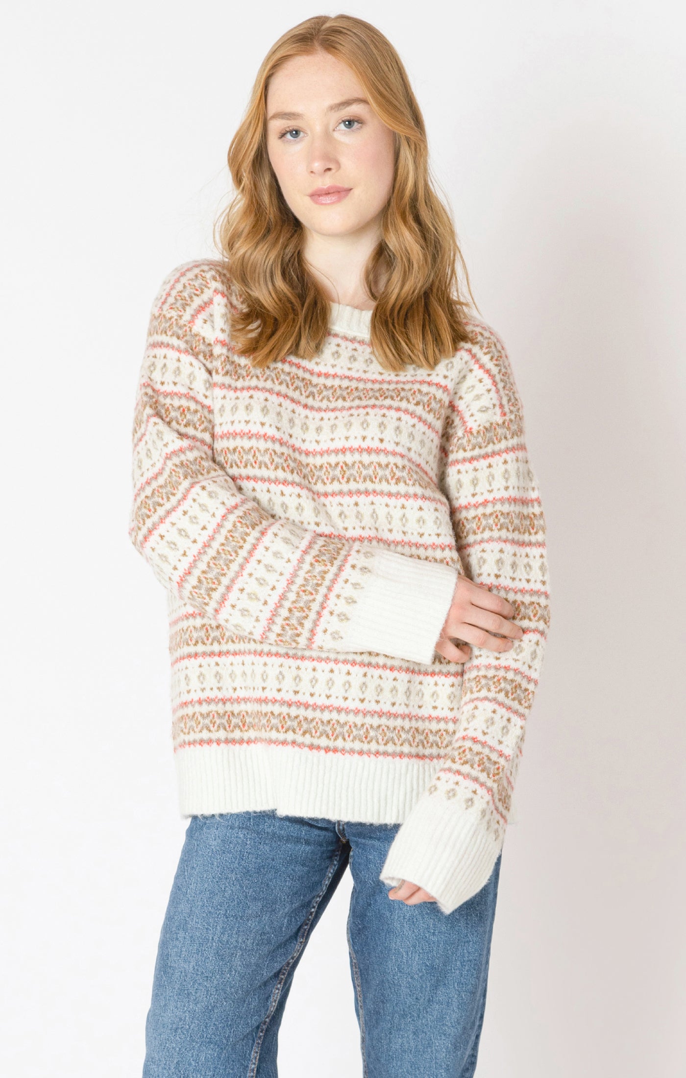 Dex Oversized Patterned Sweater - Red Fairisle | Women’s