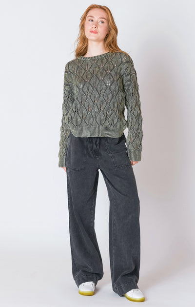Dex Pointelle Crew Neck Sweater - Washed Khaki | Women’s