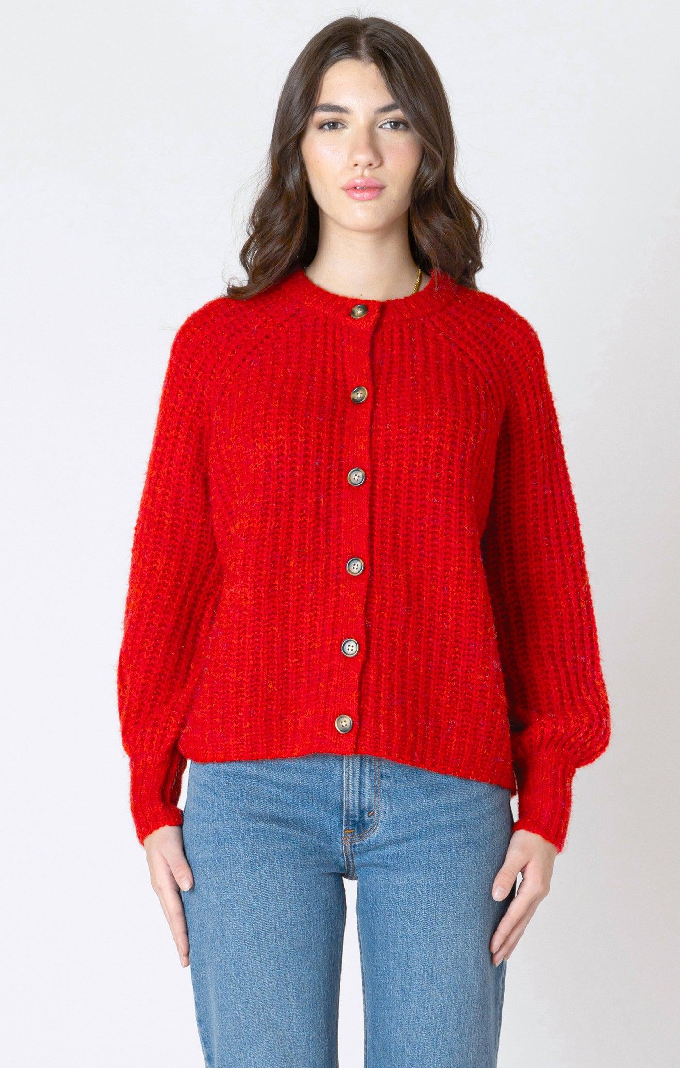 Dex Crewneck Textured Cardigan - Candy Red Melange | Women’s