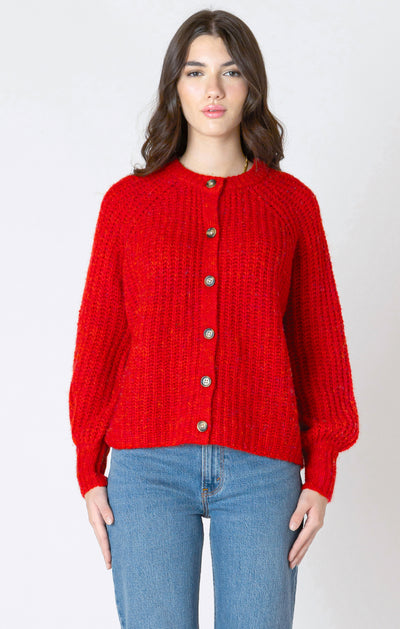 Dex Crewneck Textured Cardigan - Candy Red Melange | Women’s
