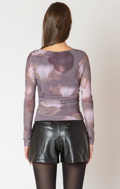 Black Taupe Printed Mesh Top - Mauve Floral | Women’s