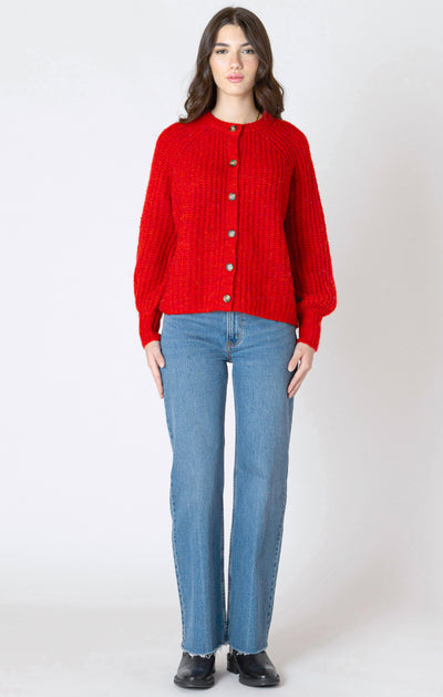 Dex Crewneck Textured Cardigan - Candy Red Melange | Women’s