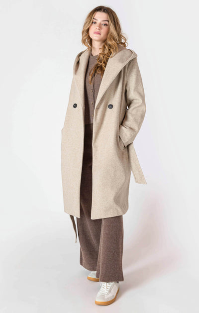 ROOM34 Belted Hooded Coat - Stone | Women’s