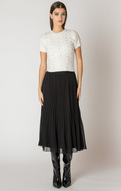 Black Tape Pleated Skirt - Black | Women’s