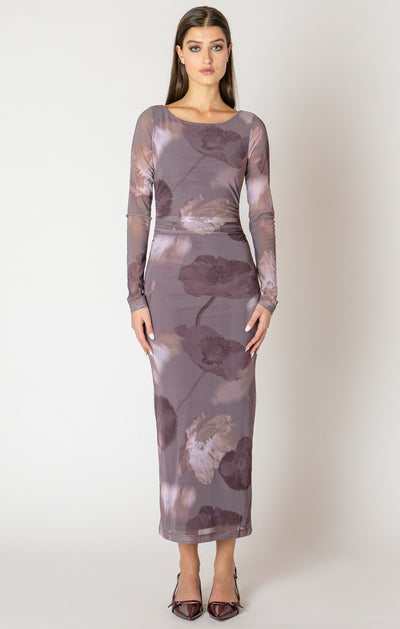 Black Tape Printed Mesh Maxi Dress - Mauve Floral | Women’s
