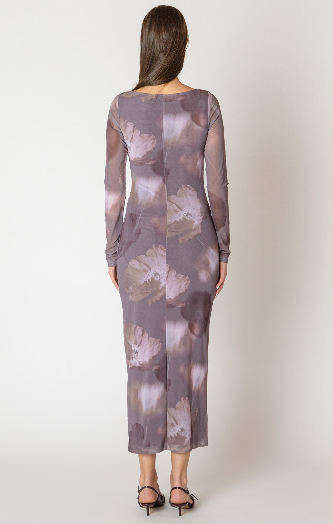 Black Tape Printed Mesh Maxi Dress - Mauve Floral | Women’s