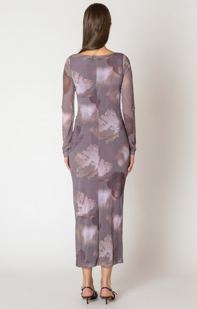 Black Tape Printed Mesh Maxi Dress - Mauve Floral | Women’s