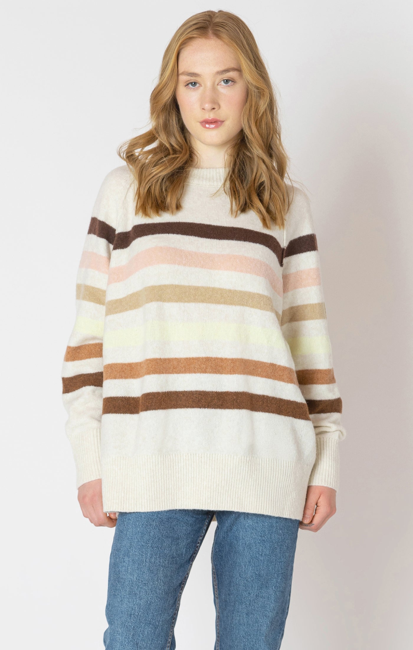 Dex Oversized Patterned Sweater - Neutral Stripe | Women’s