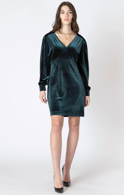 Dex V-Neck Velvet Mini Dress - Pine | Women’s