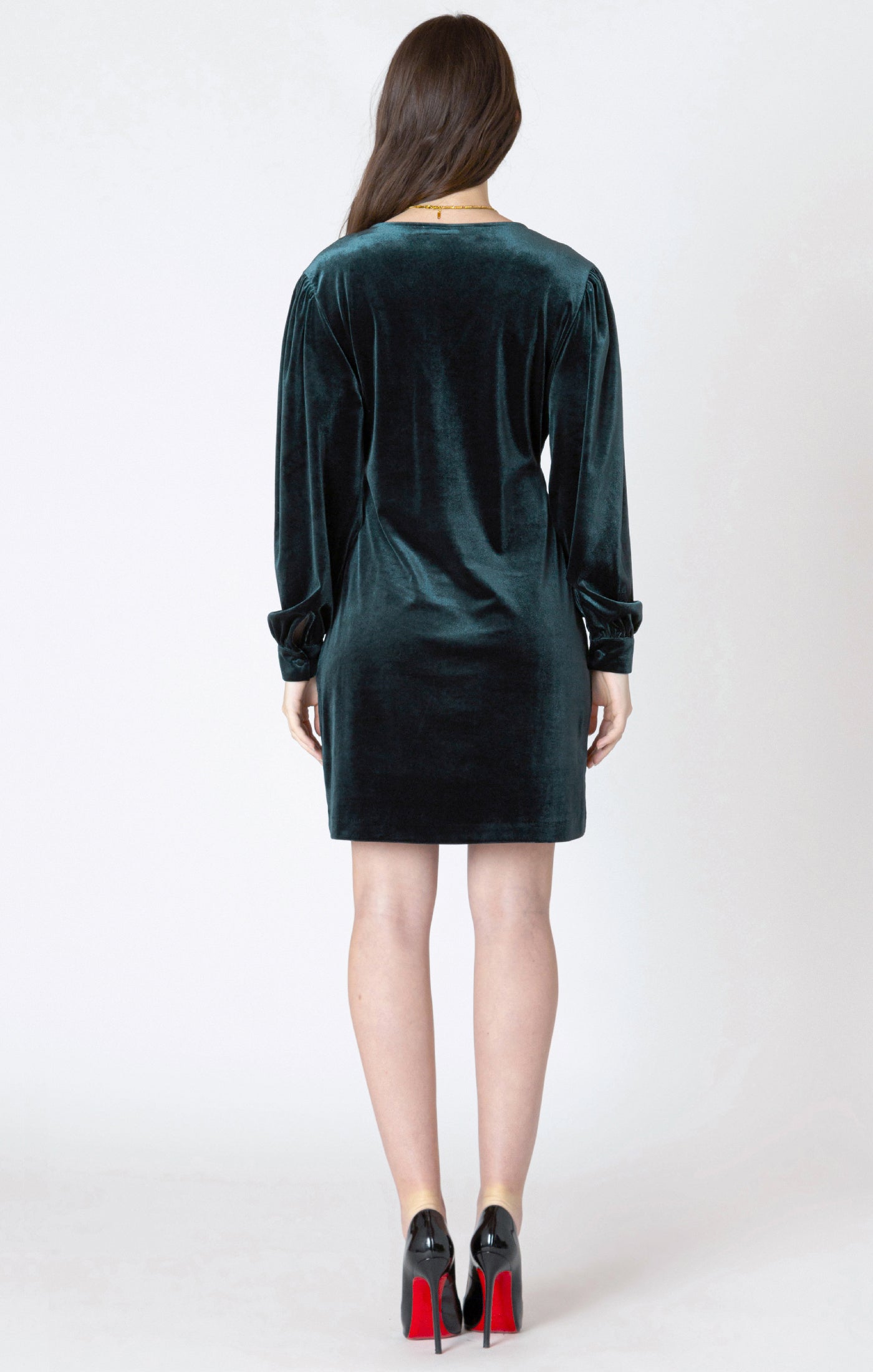 Dex V-Neck Velvet Mini Dress - Pine | Women’s