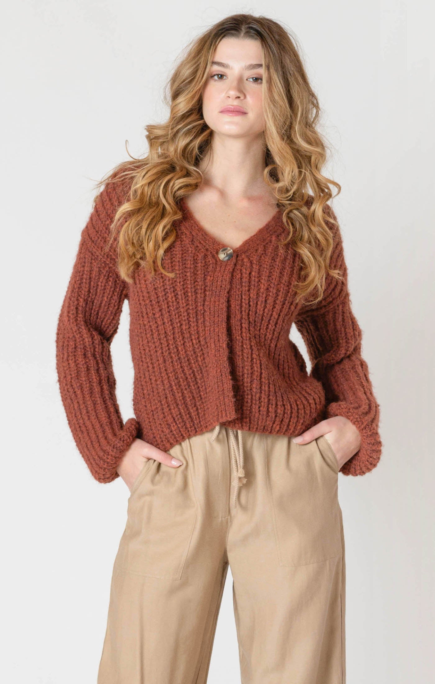 ROOM34 Single Button Cardigan - Cinnamon Melange | Women’s