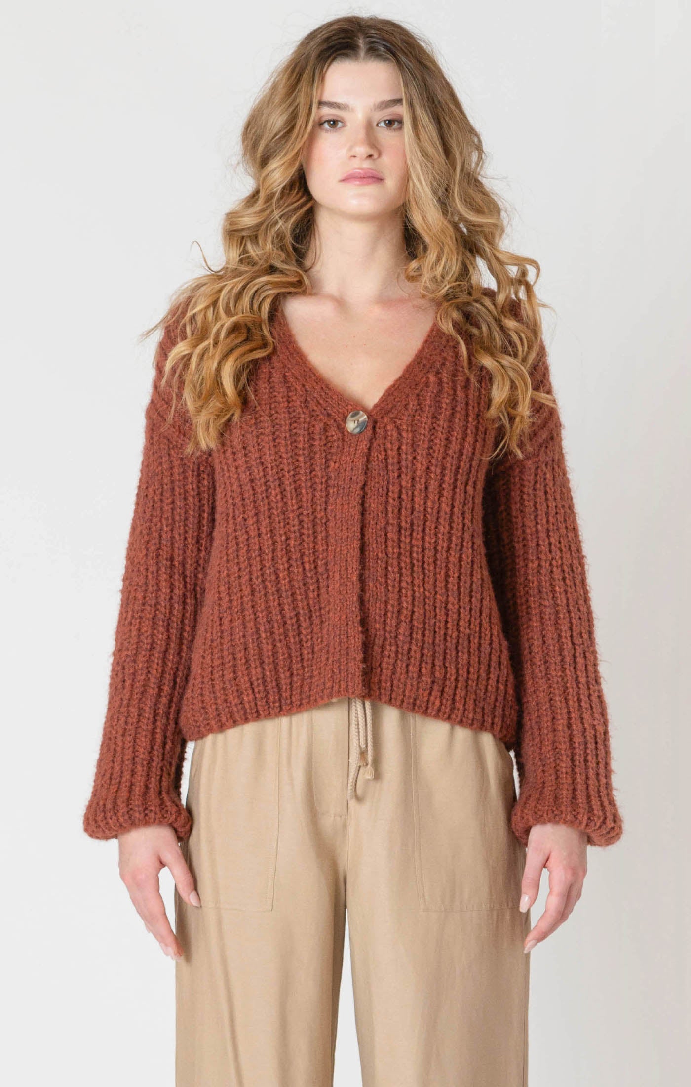 ROOM34 Single Button Cardigan - Cinnamon Melange | Women’s