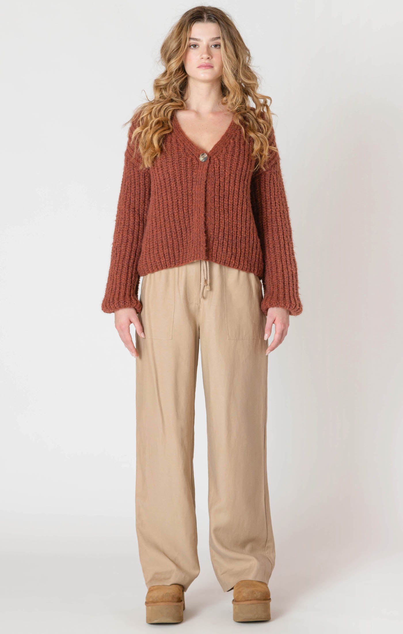 ROOM34 Single Button Cardigan - Cinnamon Melange | Women’s