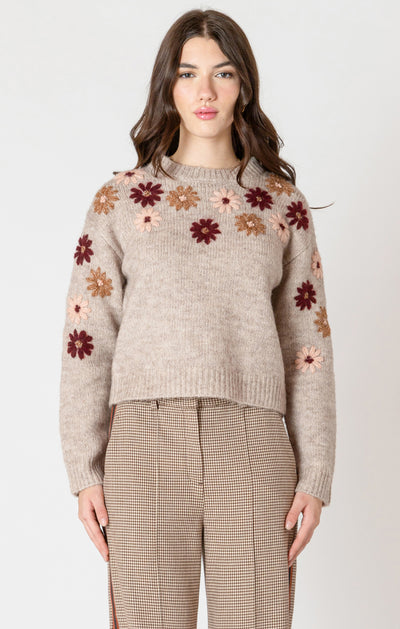 Black Tape Crewneck Floral Appliqué Sweater - Floral Meadow | Women’s