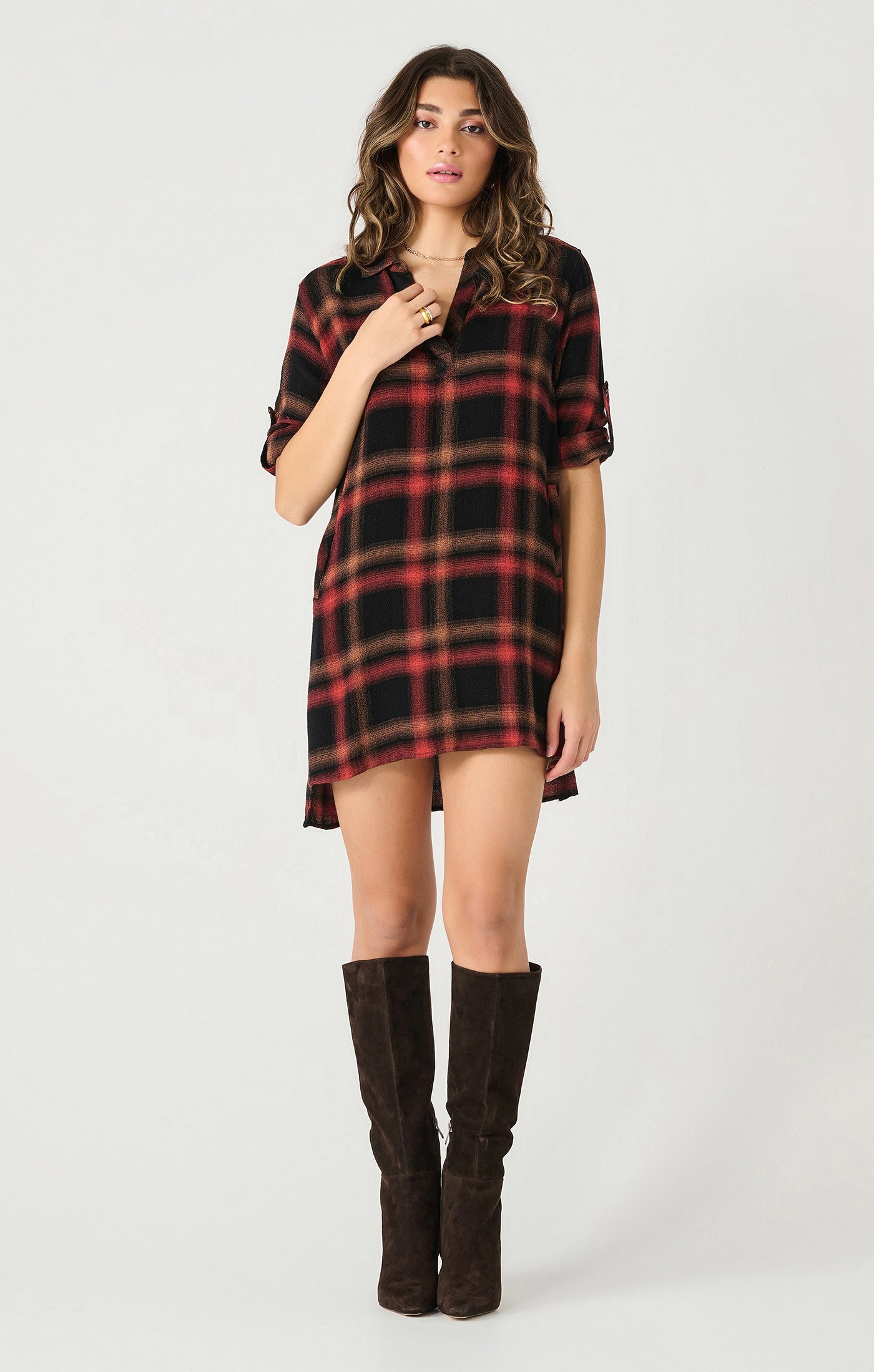 Dex Button-Up Roll Sleeve Dress