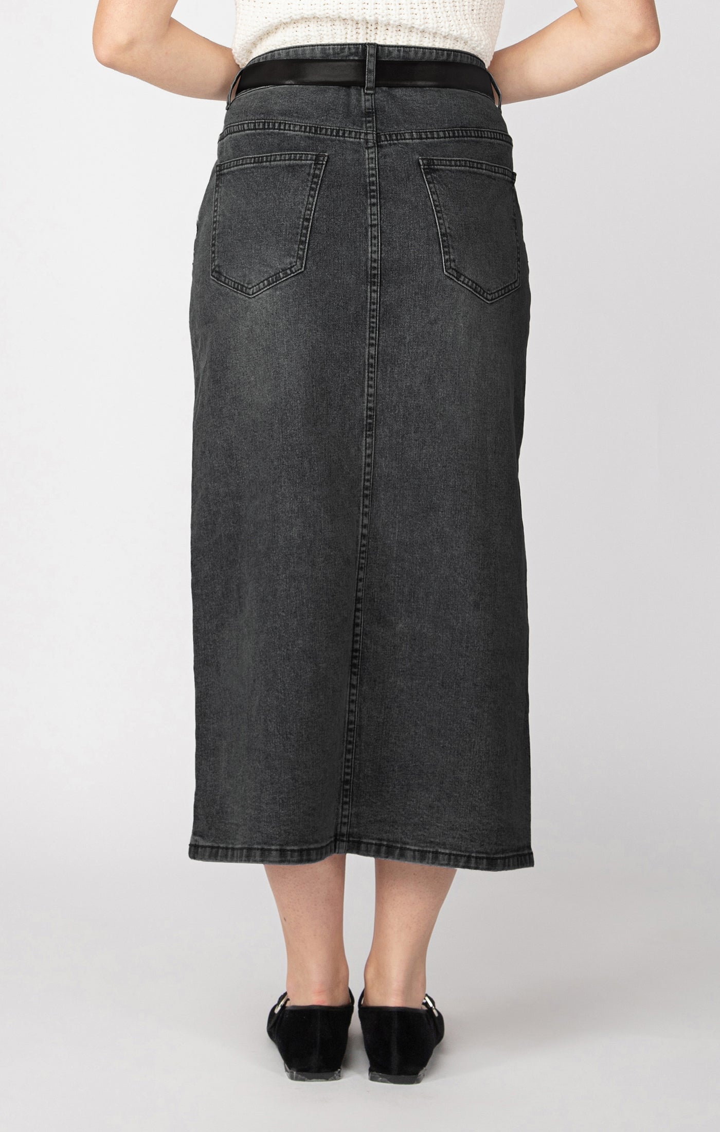 Dex Black Wash Denim Maxi Skirt