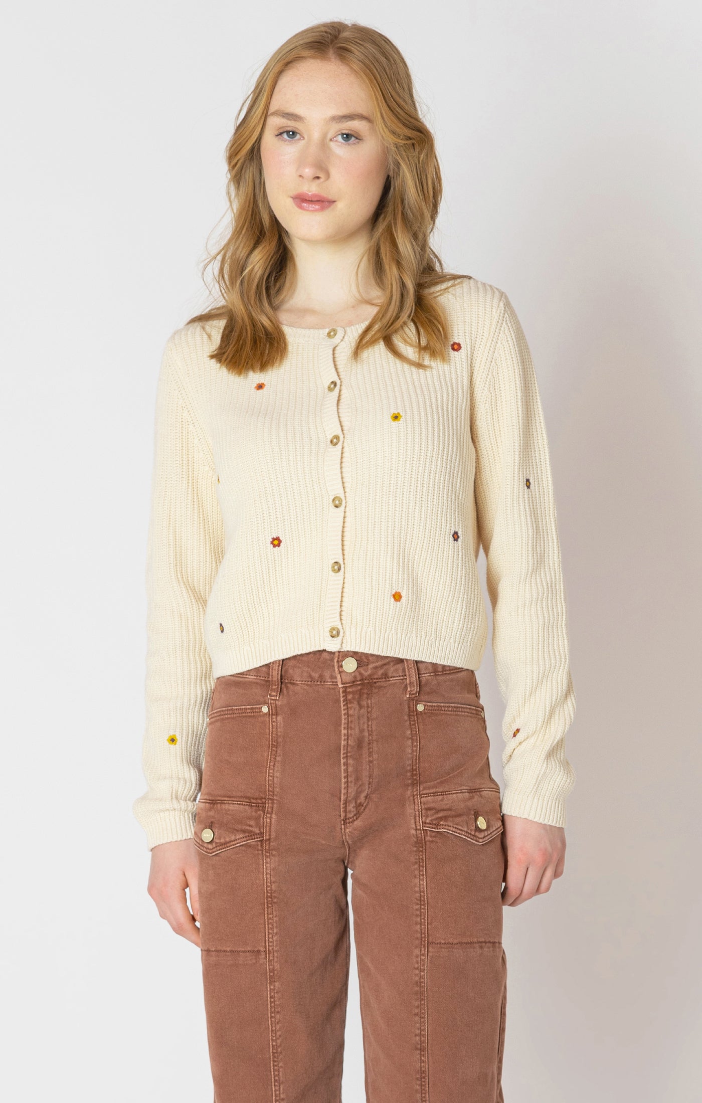 Dex Embroidered Crewneck Cardigan - Floral Embroidery | Women’s