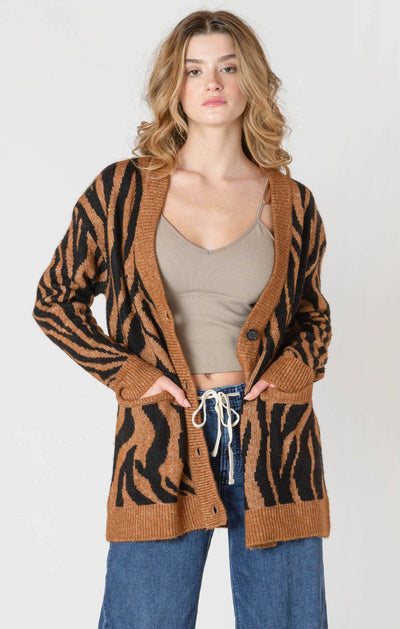 ROOM34 Button Front Patterned Cardigan - Tiger | Women’s