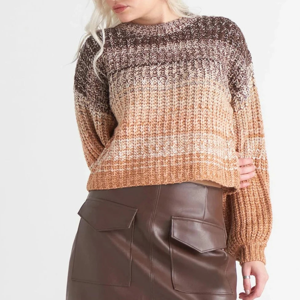Crew Neck Ombre Knit Sweater